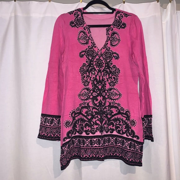 Talbots Sweaters - Pink Tunic Sweater, Ombré, Rhinestone, Paisley